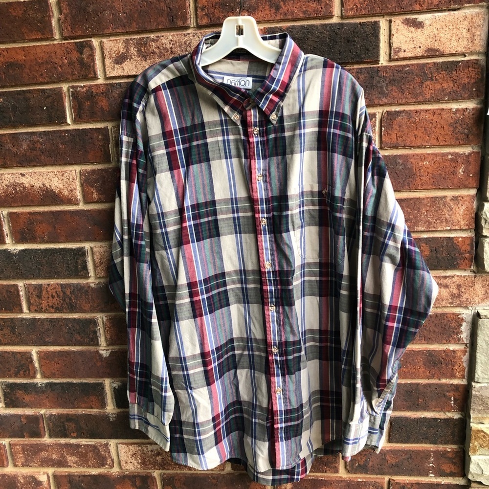 Damon Plaid Button L/S Dress Shirt Men 3XL Tall